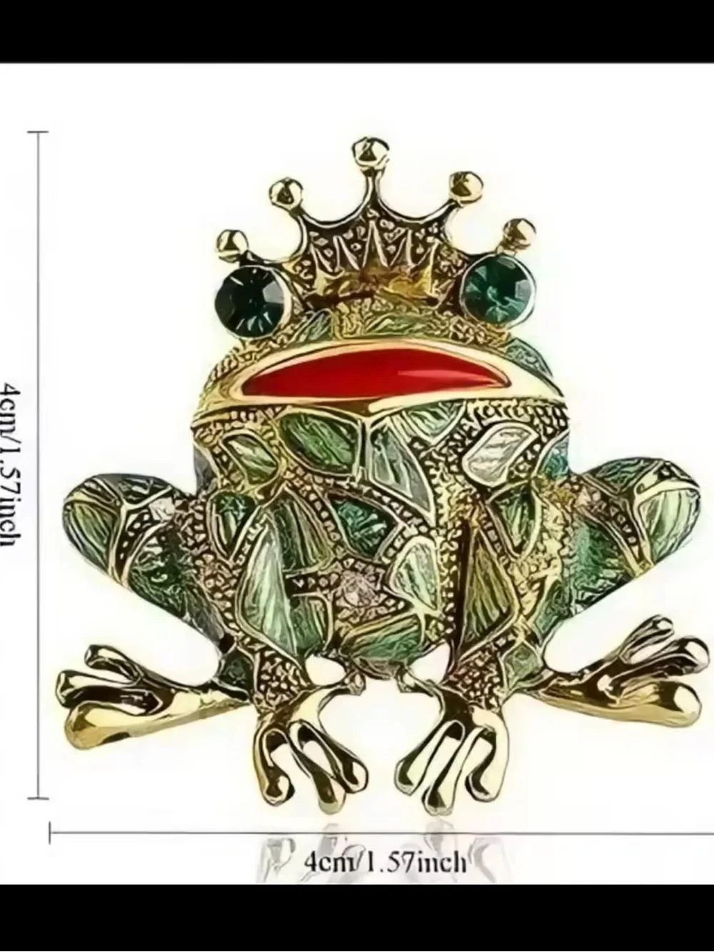 Anthropologie Gold-Tone Green and Red Frog Crown Brooch